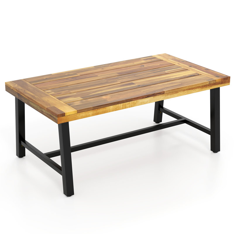 Acacia Wood Coffee Table Indoor Outdoor Rectangle Center Table w/ Thickened Top