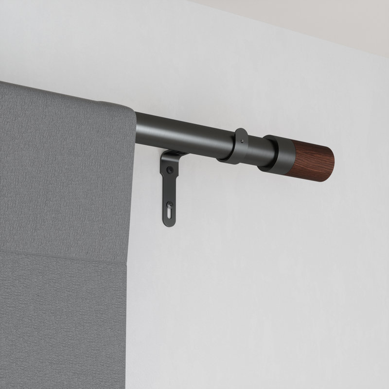 Gun Metal Adjustable Curtain Rod with Wooden Finials