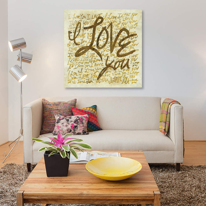 « i love you », art textuel sur toile, H 12 po x l 12 po x P 0,75 po