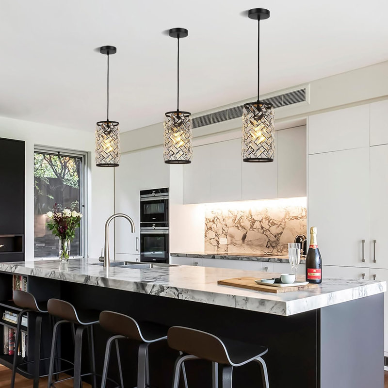 Luminaire suspendu en cristal, luminaires suspendus modernes noirs, luminaires suspendus réglables à cordon pour îlot de cuisine, salle à manger, bar, couloir, entrée, cuisine, luminaire suspendu en cristal K9