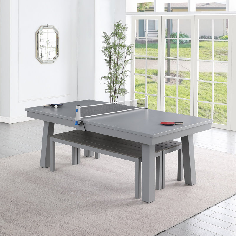 Ensemble de salle à manger pour table de billard intérieur / extérieur 6 places avec accessoires, finition ciment, Sable
