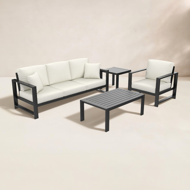 Dulcie 4-Person Seating Set With Sunbrella® Cushions, Canvas White Sunbrella® Canvas