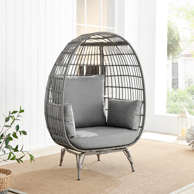 Coffeyville Cosy Rattan Weave Egg Chair Garden With Cushion - Contemporary Modern Design, Grey 
