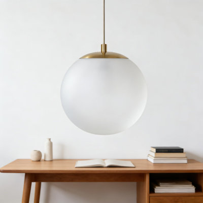 Luminaire suspendu moderne de 14 pouces Ceres de Ceres avec abat-jour sphérique givré, tiges de suspension réglables pour îlot de cuisine, salle à manger et salon