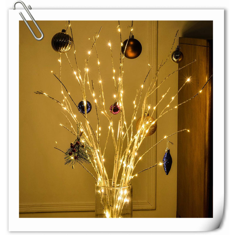 Arbre de Noël illuminé branches blanches pour vase 33IN 180LED avec minuterie à brancher, arbre artificiel brindille blanche pour Noël