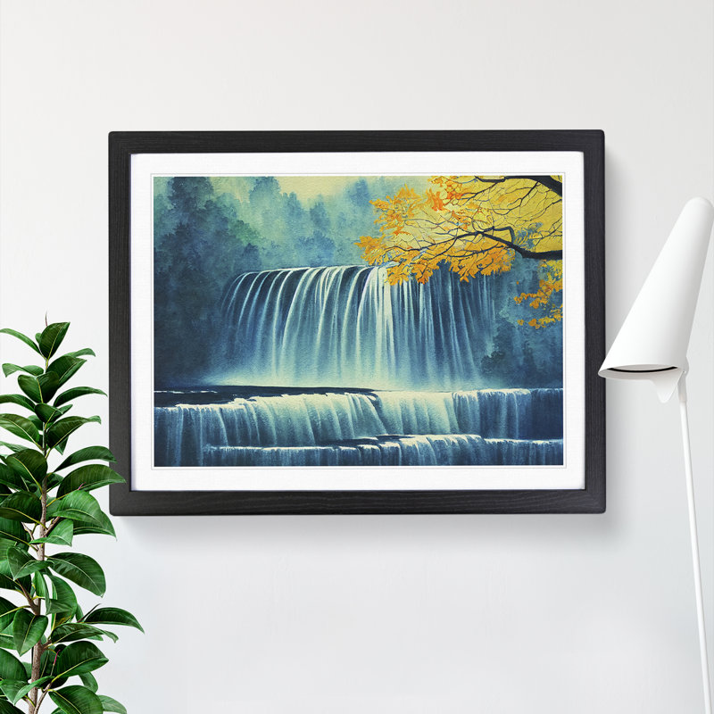 Autumn Waterfall - Single Picture Frame Print, 46cm H x 64cm W x 2cm D, Black Framed