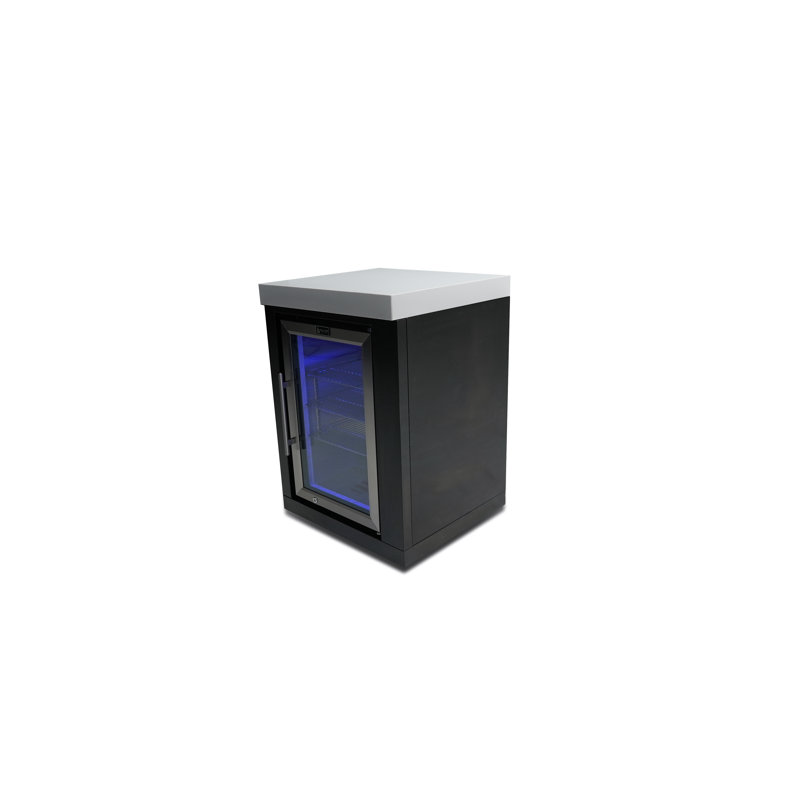 Compact Black Stainless Steel Undercounter Refrigerator with LED Light