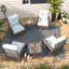 Ensemble de conversation en osier pour l'extérieur 6 pièces - 4 chaises pivotantes et 2 tables d'appoint avec coussins en tissu doux-360156757