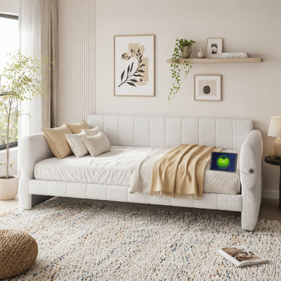 King Size Upholstered Platform Bed with USB Charging Port