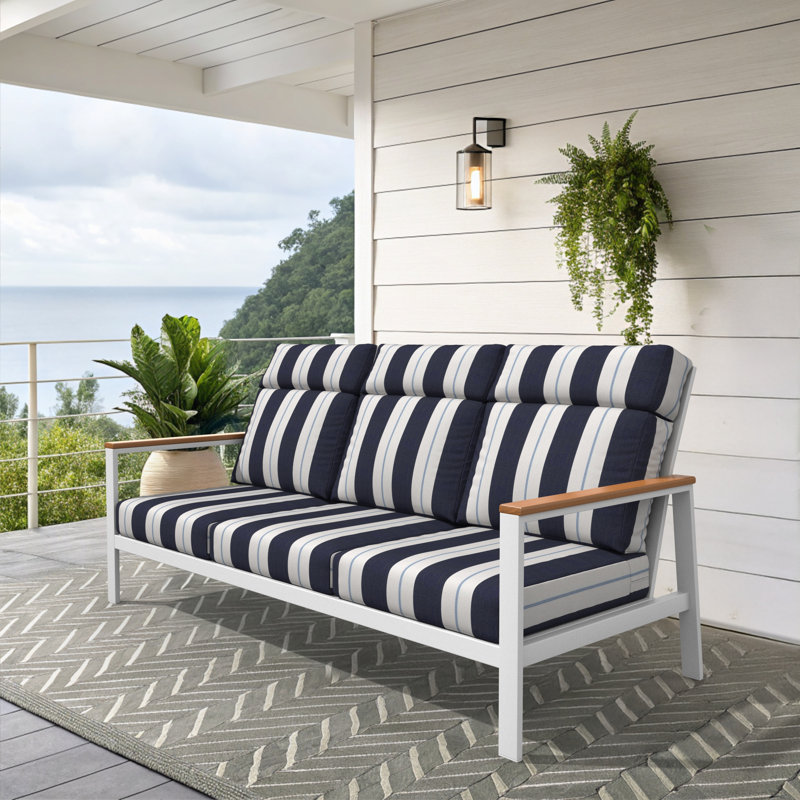 Townsend Metal Outdoor Sofa With Sunbrella Cushion, Sunbrella Relate Harbor