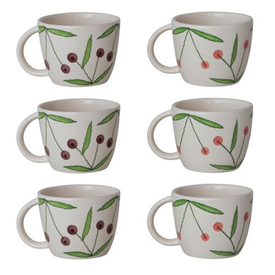 Hand‑Painted Stoneware Mugs With Cherries