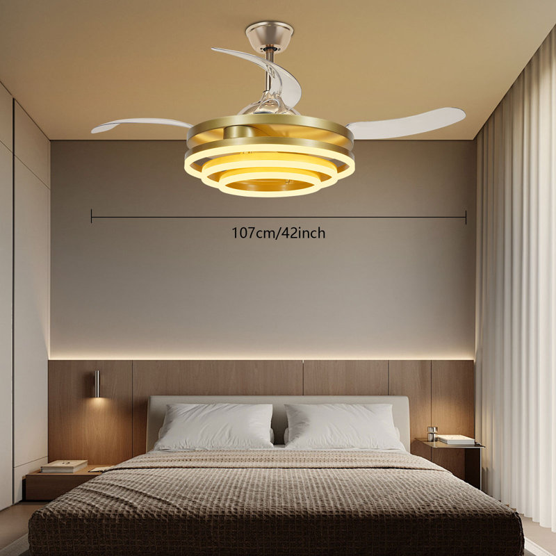 Ventilateur de plafond 42 pouces 4 pales avec télécommande 3 lumières 6 vitesses