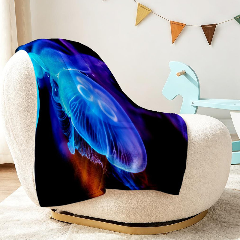 Jeté en flanelle bleu ultra doux, imprimé d'aquarium de méduse, Jeté 30 po x 40 po