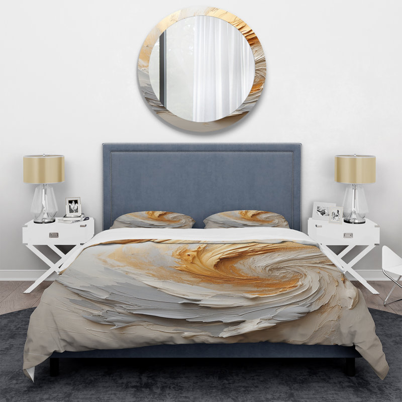 Ensemble de housse de couette Abstract Gold and White Paint Spiral I - Abstract Spirals