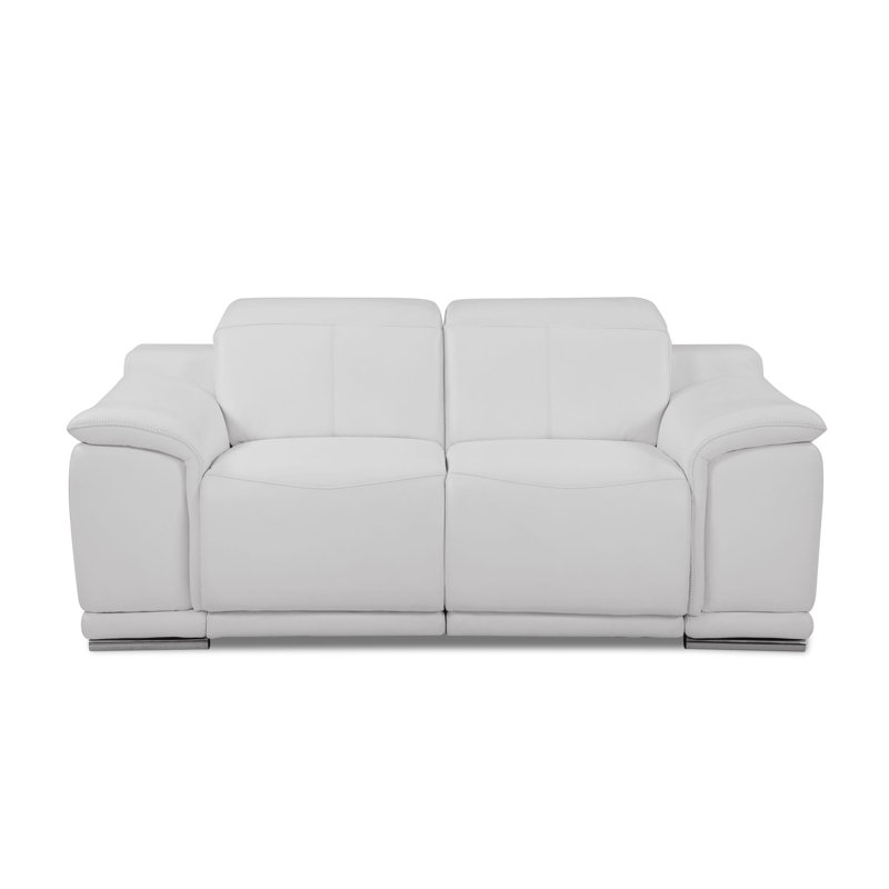 Causeuse inclinable en cuir italien Kingswood, Blanc, H 39,4 po x l 72 po x P 42,3 po