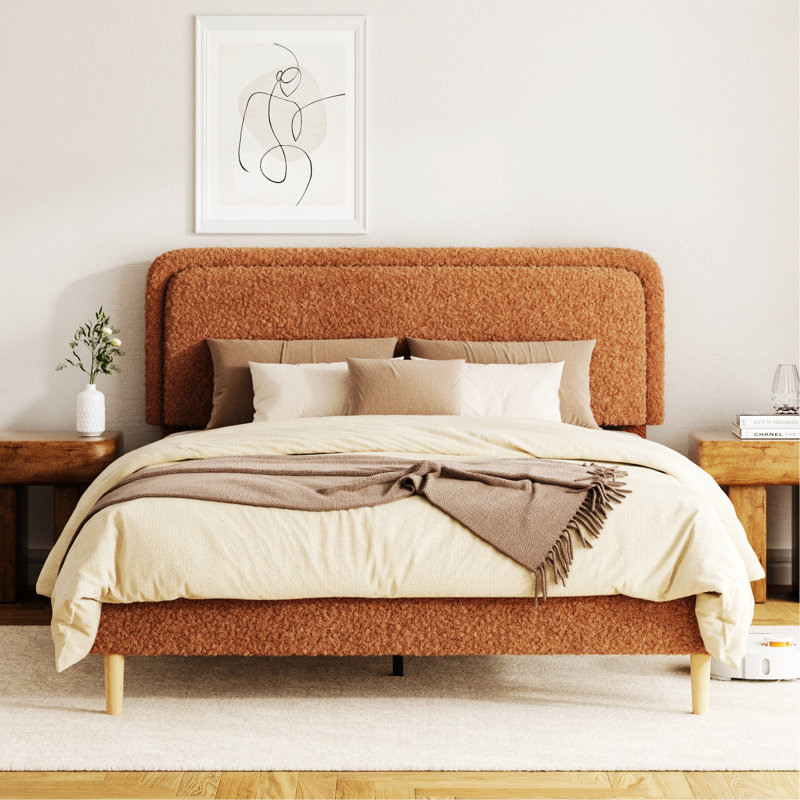 Cadre de lit pour la maison, cadre de lit plateforme, lit tapissier avec tête de lit réglable en hauteur, Queen, Brown