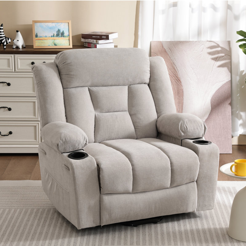 Fauteuil inclinable à deux moteurs de 41,73 po de largeur avec système de massage et de chauffage à la taille, fauteuil inclinable surdimensionné avec poches latérales, porte-gobelets