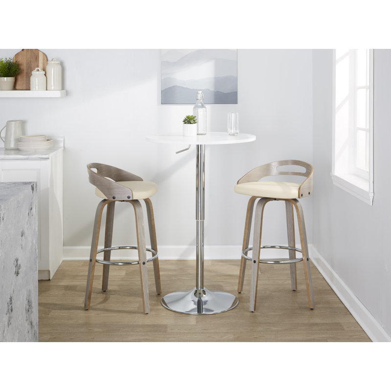 Stoughton Swivel Upholstered Counter Stool, Bar Stool (30" Seat Height), Cream, Light Gray/Chrome