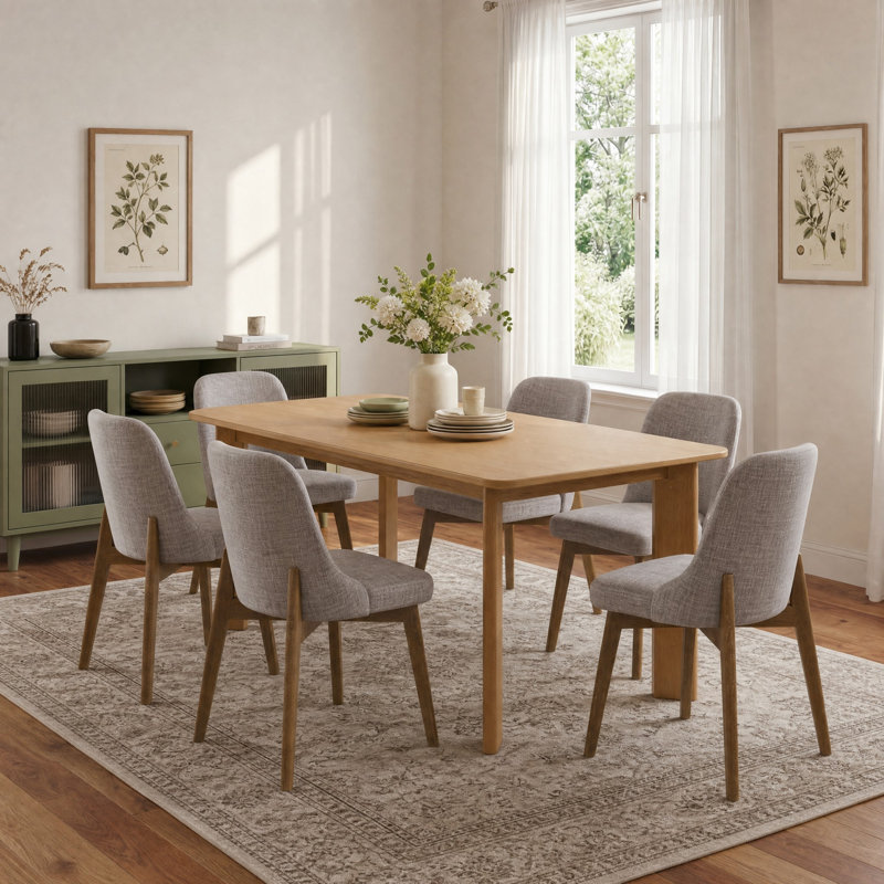 Ensemble de table de salle à manger rectangulaire 67 "avec 6 chaises rembourrées 7 pièces 4 pièces, 7 Pieces: Table, 6 Chairs