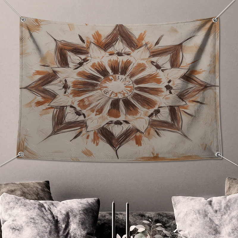 Tapisserie murale texturée mandala, 104in H x88 with 4 Grommets