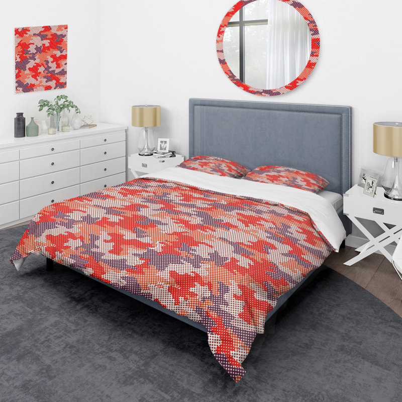 Camouflage militaire orange tendance - ensemble de housse de couette abstrait - microfibre de polyester