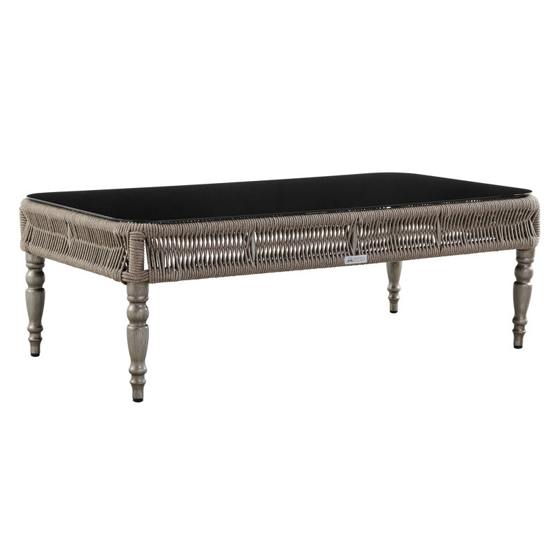 Safari Brown Aluminum and Glass Outdoor Coffee Table with Rope Weaving