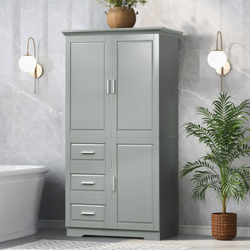 Armoire de rangement haute et large avec portes pour salle de bain, Gris