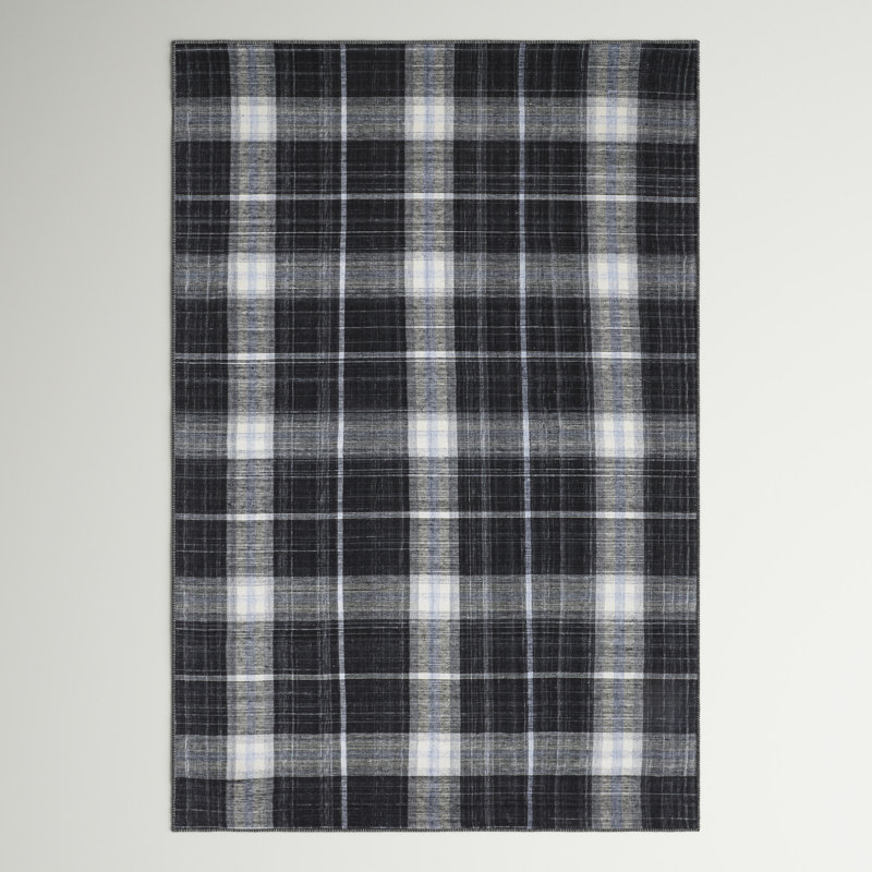 Tapis gris anthracite / gris tissé à plat à la main Johan, Rectangle 5 pi x 8 pi