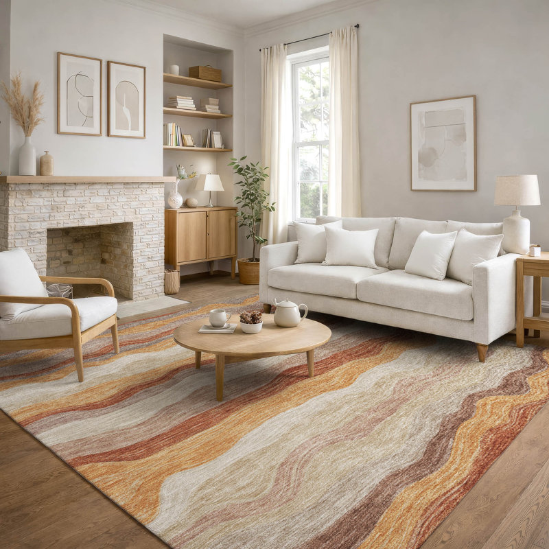Premium Machine Washable Mayfield AMF2397 Striped Rug, 10' x 14', Copper