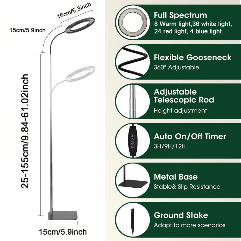 61inch Full Spectrum Grow Light with Base for Indoor Plants, Black