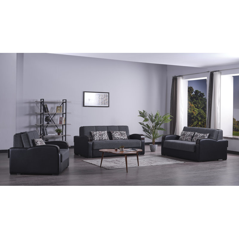 Annalesia Sleep Plus Fabric Upholstered Convertible 3-in-1 Sleeper Arm Chair With Storage, Gray, Dark Gray