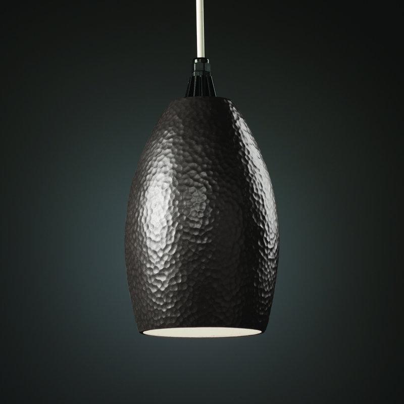 Luminaire suspendu en forme de cloche à 1 lumière Custinne, Fer martelé, Oui, Cordon blanc