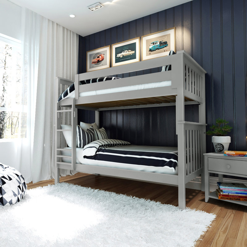  Lit superposé en bois massif benjamin Kids, Gris, Double sur double