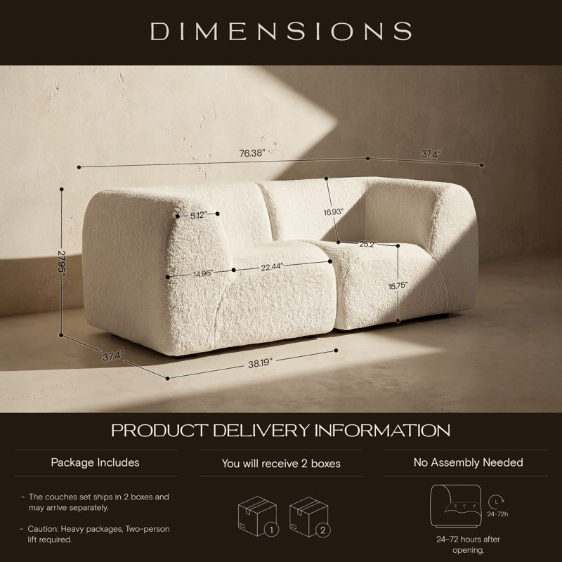 Canapé modulaire à 2 places Grossman Boneless, Sherpa blanc