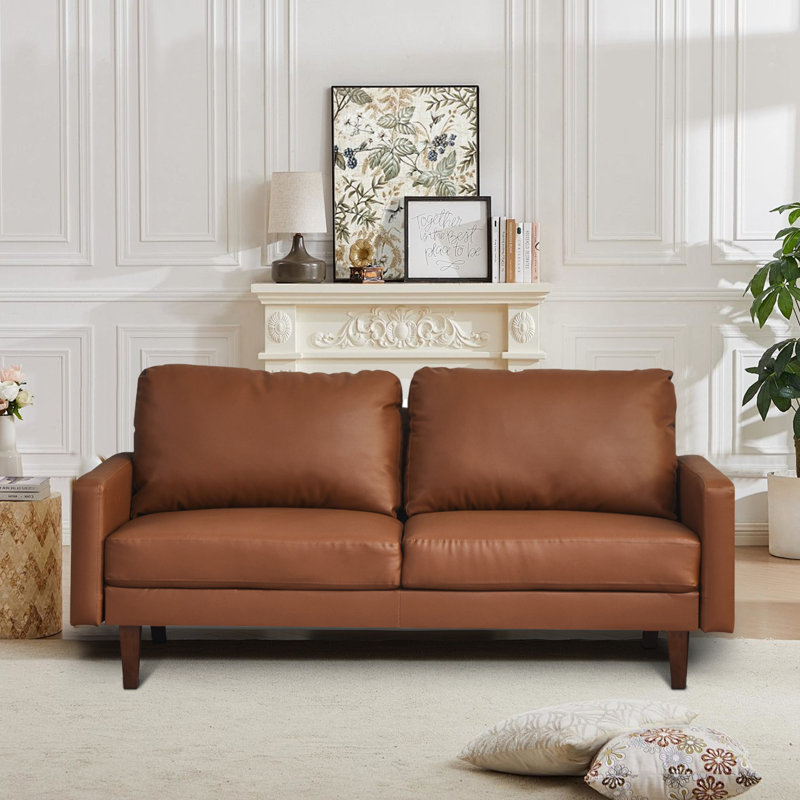 Clarica 70'' Faux Leather Sofa, Brown Faux Leather