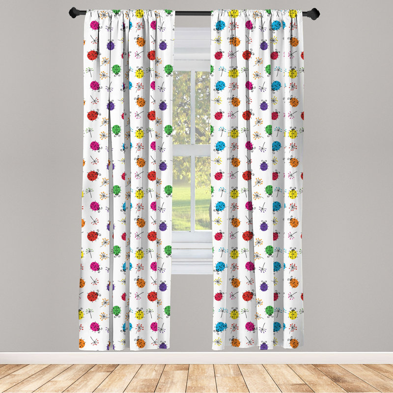 Ladybugs Floral Semi-Sheer Rod Pocket Curtain Panels, 28" x 95"
