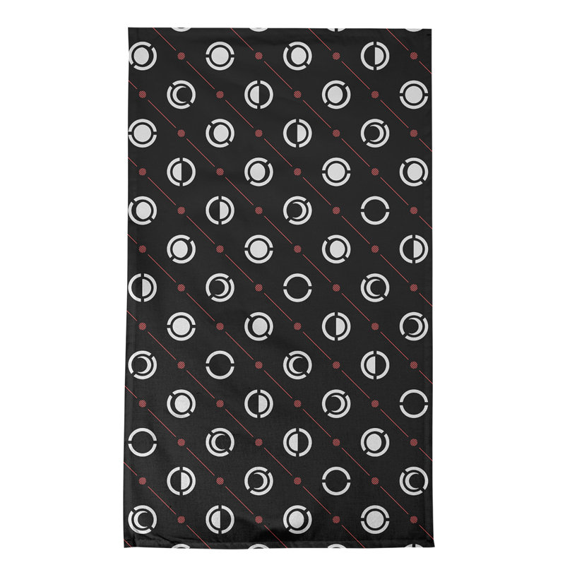 Torchon Moon phases, Noir / blanc / rouge brique, Croisé en coton