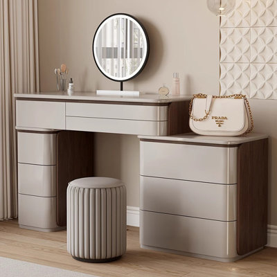 Coiffeuse de maquillage avec miroir lumineux, 9 tiroirs, prise de courant