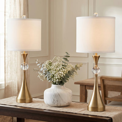 26" Glam Gold Metal Table Lamp Set of 2 - Crystal Orb Accent Bedside Lamps with USB Charging Ports & 3-Way Dimmable Light for Bedroom Nightstand, Living Room Decor