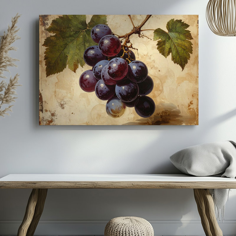 Art mural rétro, grappe de raisin, H 9 po x l 12 po