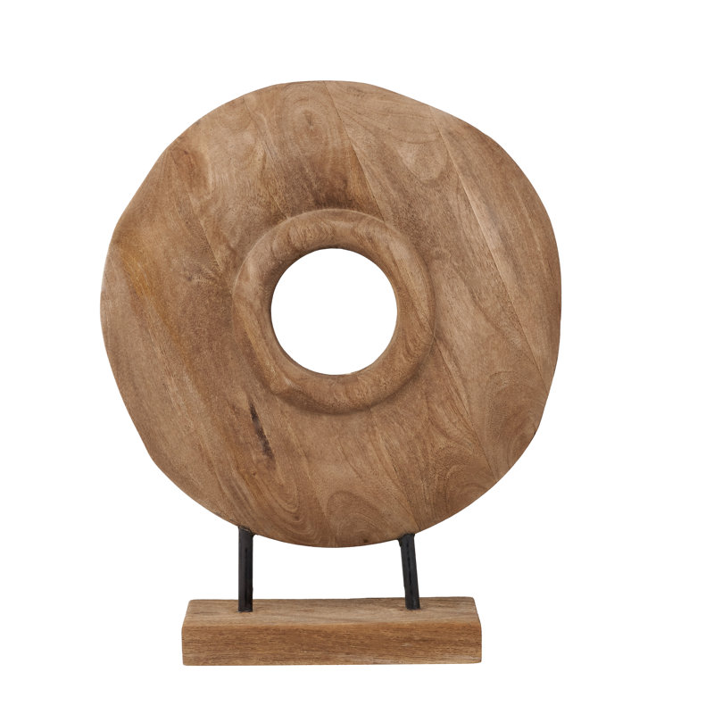 Handcarved Mango Wood Circular Ornament, Natural