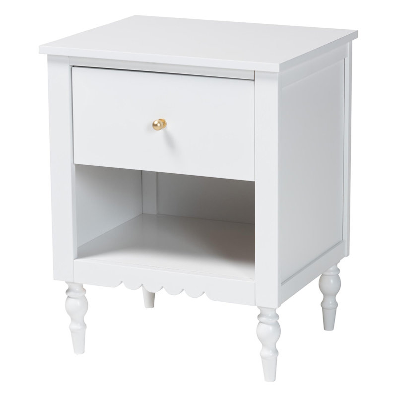 Baxton Studio Roni Modern White Wood 1-Drawer Nightstand With Scalloped Edges