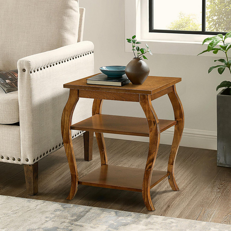 Table de bout carrée avec 2 tablettes, Noyer