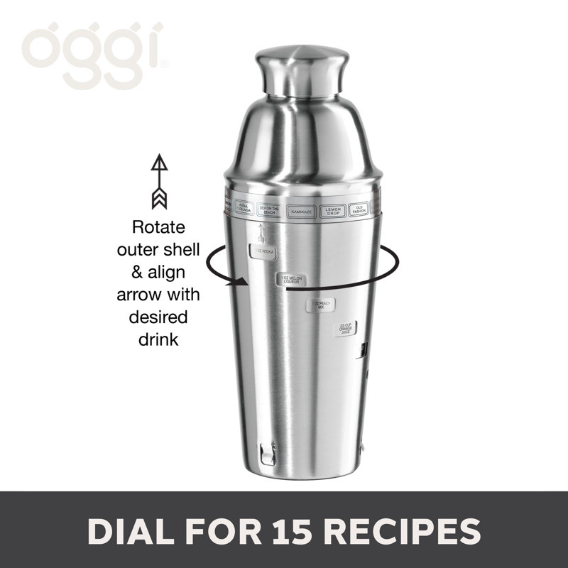 Stainless Steel Dial-A-Drink Cocktail Shaker with Recipes