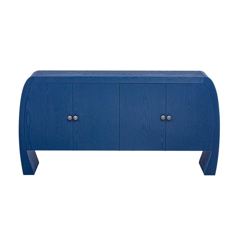 Armoire de rangement en placage de frêne bleu marine avec pieds incurvés et détails fins, Marine