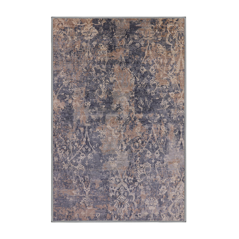 Tapis brun / gris à motif floral Graton, Rectangle 8 pi x 10 pi