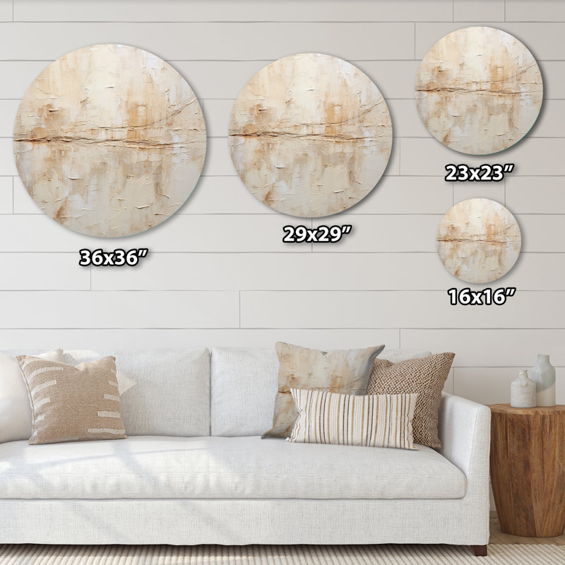 Minimalisme beige et blanc intemporel - Art mural rond en métal abstrait, H 36 po x l 36 po