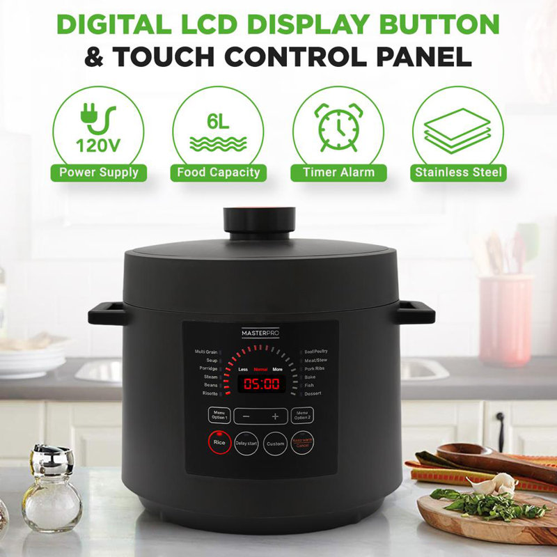 6 QT Electric Pressure Cooker - 9 Function Digital Countertop with Preset Cooking Modes, Adjustable Time & Temp Settings  (Black)