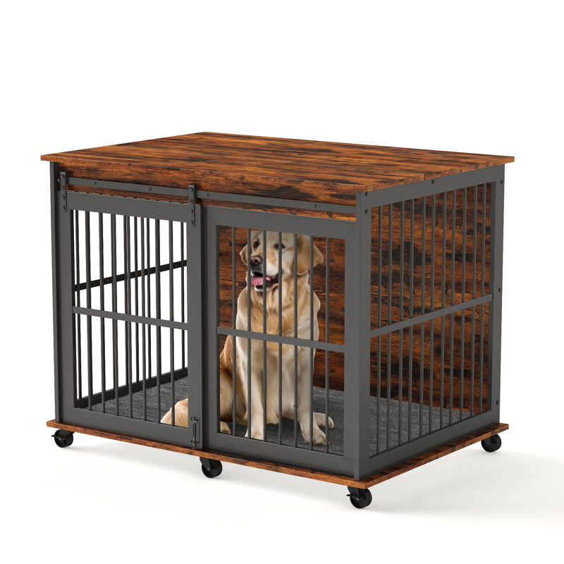 Meuble pour chien de 43,7 po avec coussin pour animaux de compagnie de taille moyenne à grande, Brun