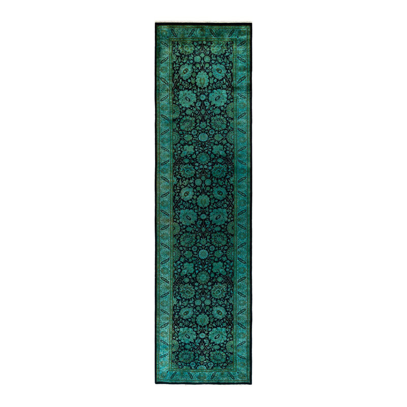 Tapis unique vert / noir 3 pi 2 po x 12 pi Yoandry